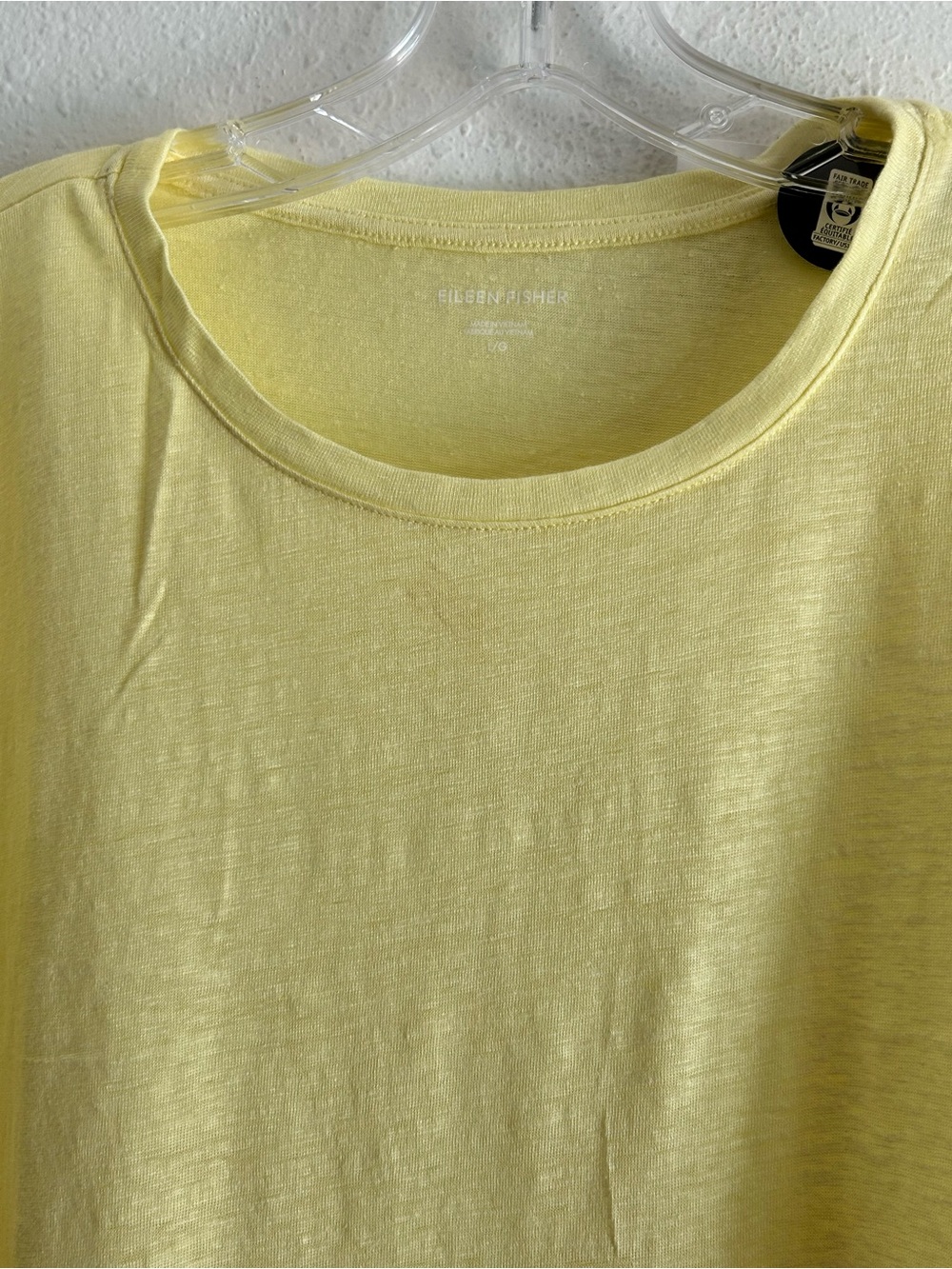 Eileen Fisher Organic Linen Shirt Top T-Shirt Women's Size L Yellow Short Sleeve - Picture 3 of 8